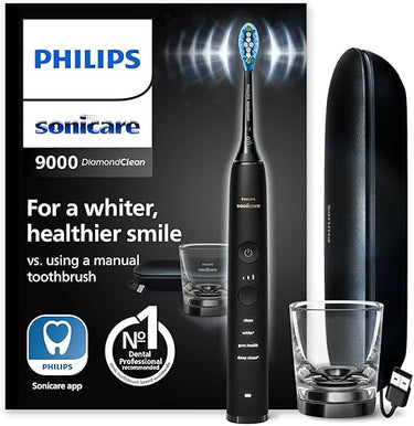 Philips Sonicare DiamondClean 9000 cepillo dental eléctrico, cepillo dental sónico con aplicación, sensor de presión, 4 modos de cepillado, 3 niveles de intensidad, negro, modelo HX9911/09